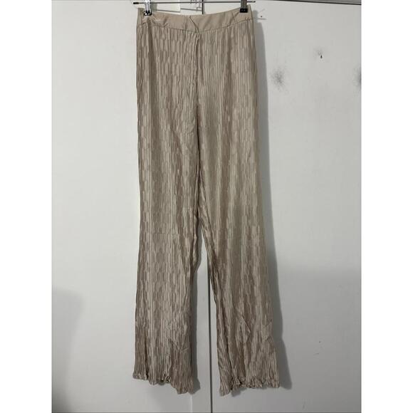 PrettyLittleThing Oatmeal High Waisted Pisse Wide Leg Pants - Size 4 Tall New - Picture 1 of 9